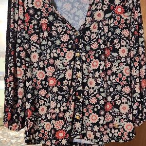 Adrienne Vittadini Black and Red Floral Blouse